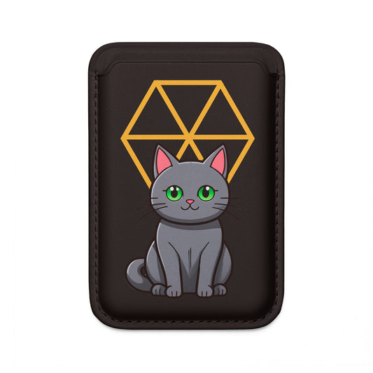 Chic & Sustainable | Gray Cat Vegan Wallet with Geometric Charm