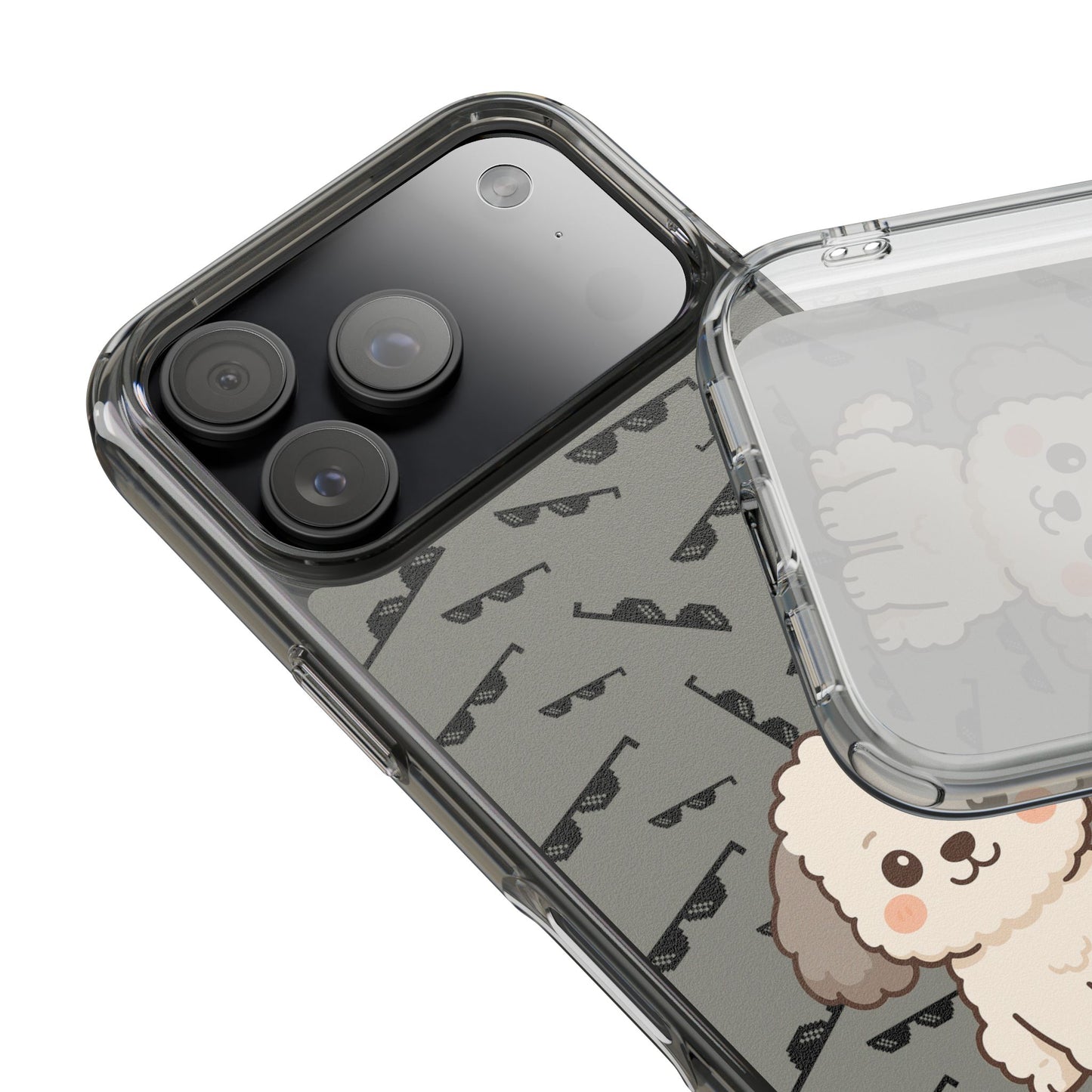 iPhone Case with Trendy Poodle and Sunglasses Pattern | Cute Kawaii Dog Design | Clear Protective Phone Cover