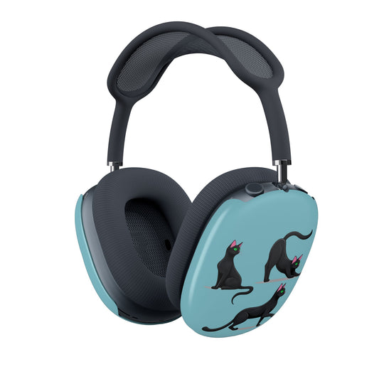 Airpods Max Shell Case, Playful Black Cats on Sky Blue Artwork, Apple Fan Gift, Cute Kitten Design, Be Unique, AirPods Max Cover - Meow Meow
