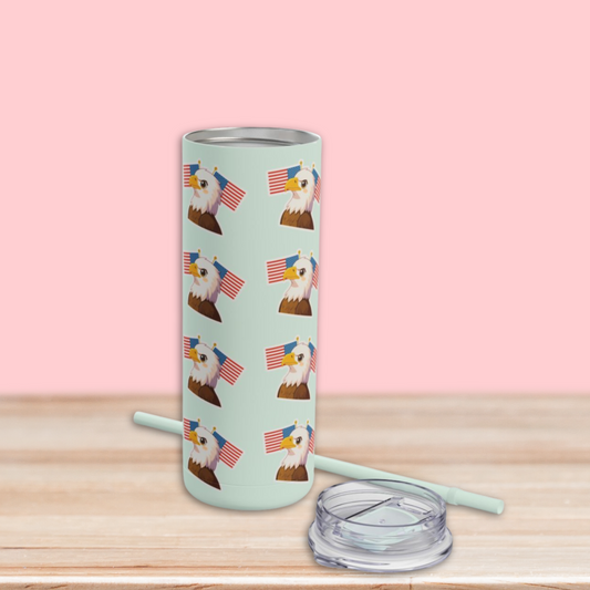 Skinny Tumbler | Eagle and Flag Design | Patriotic 20oz Travel Mug for Summer and Gifting