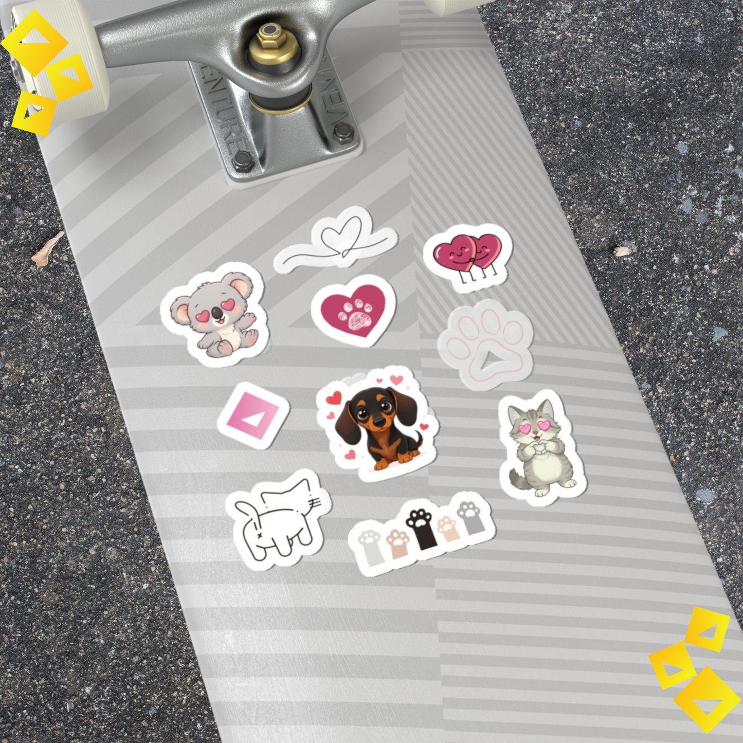Kiss-Cut Stickers - Cute Animal Love Stickers - Koala Dog Cat Heart Stickers - Pastel Vinyl Stickers for Journals, Laptops & Gifts