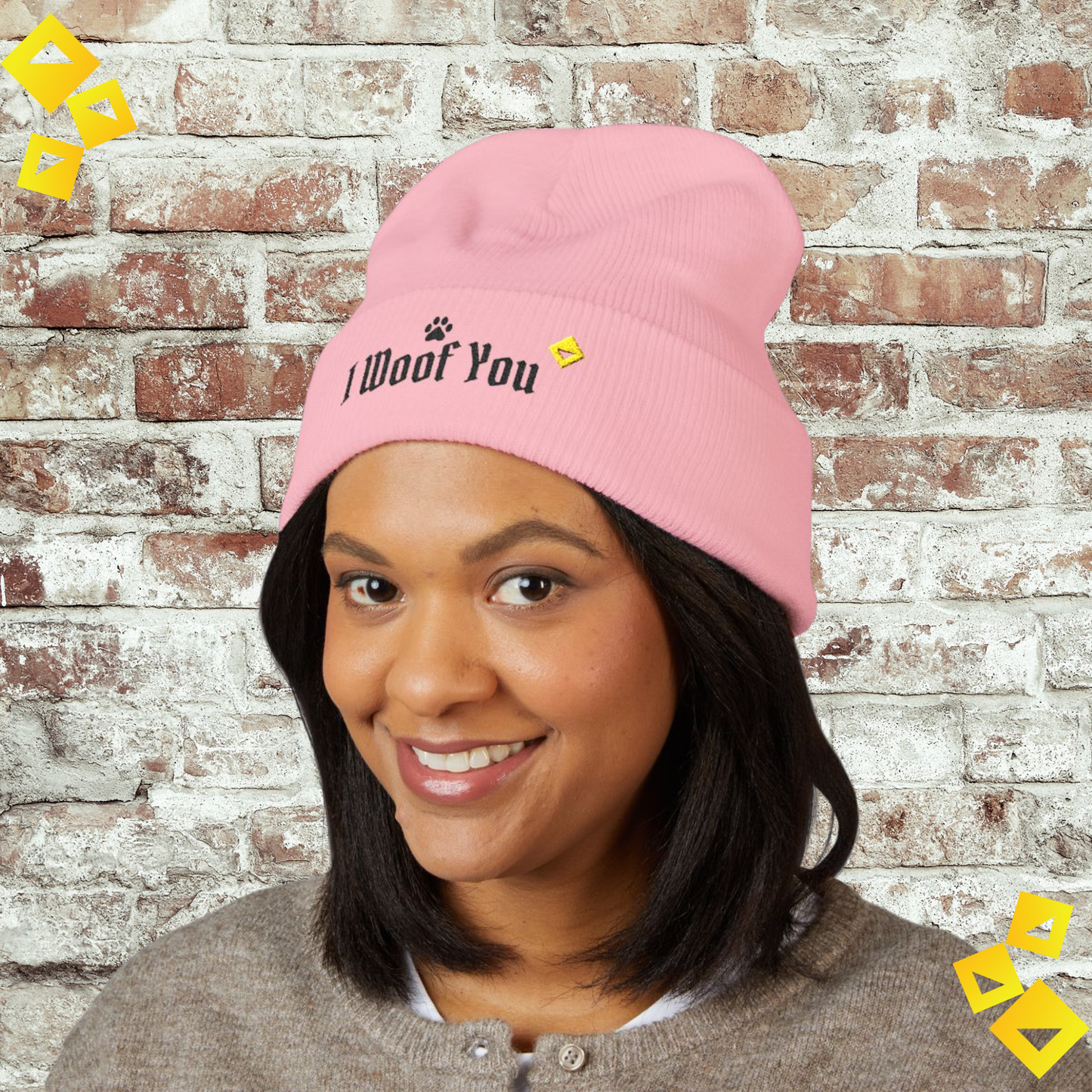Cuffed Beanie - I Woof You Embroidered Hat - Pet Lover Winter Beanie - Dog Love Gift - Cozy Valentine Beanie
