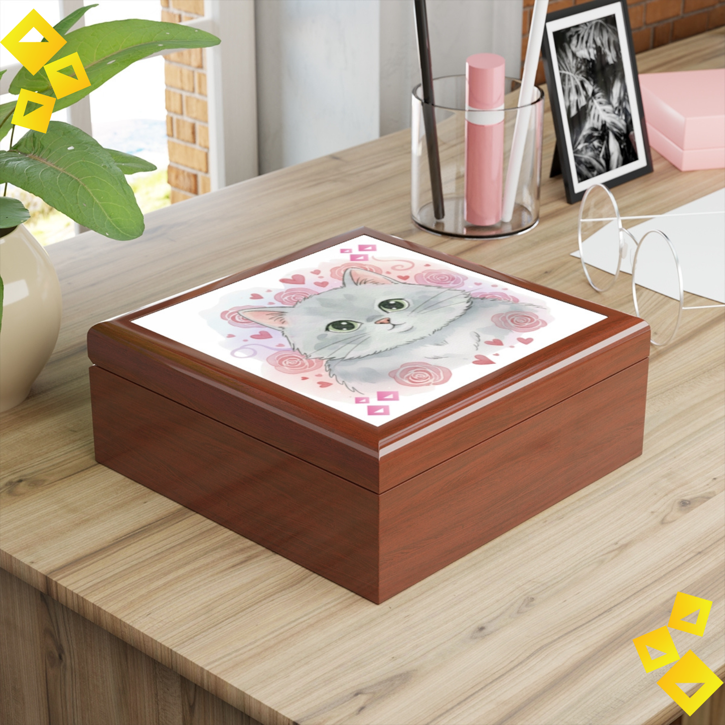 Jewelry Box - Cat Lover Trinket Box - Cute Gray Cat Design - Pet Lover Gift for Rings, Necklaces & Keepsakes