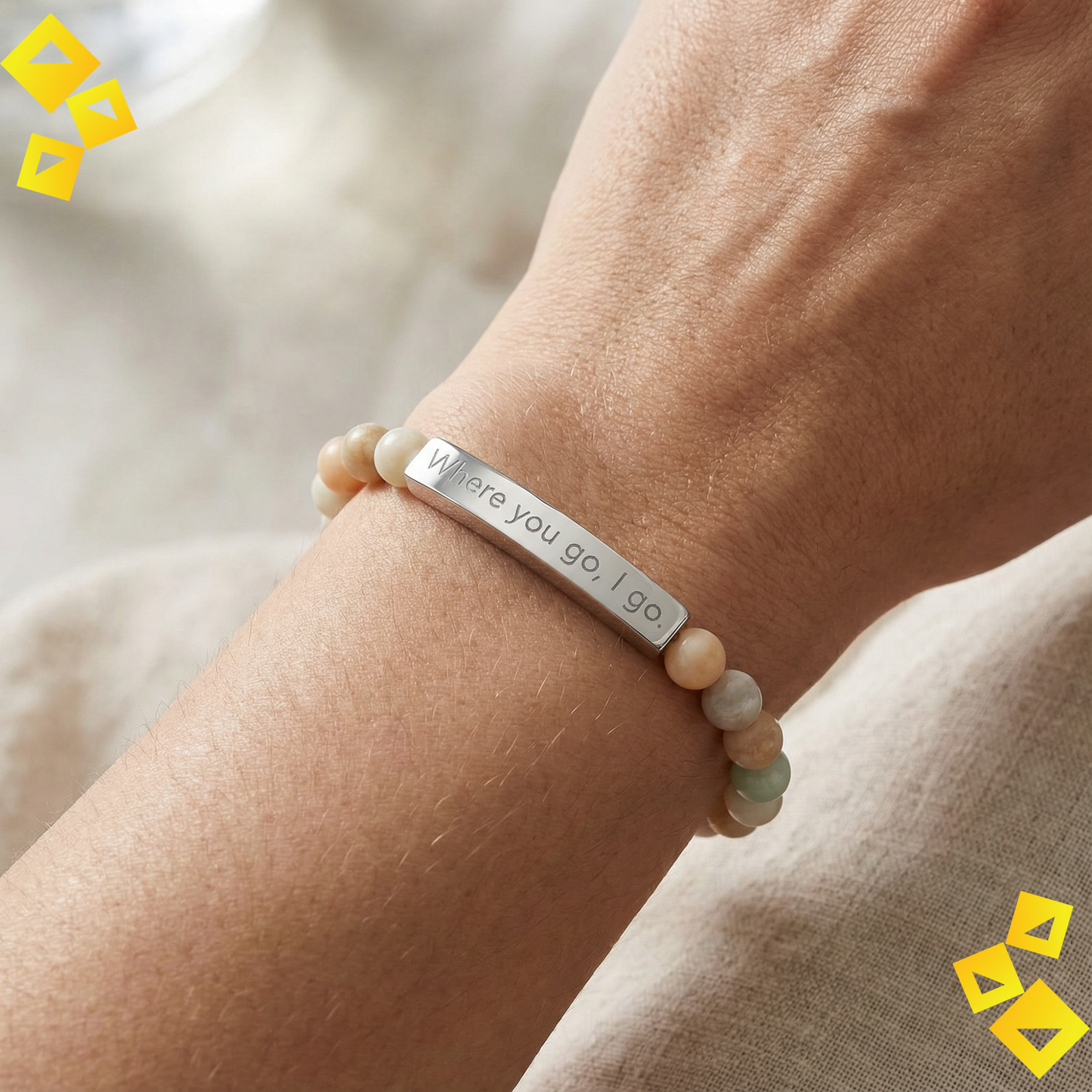 Natural Stone Stretch Bracelet - Where You Go I Go - Engraved Bar Bracelet - Meaningful Gift for Pet Lovers