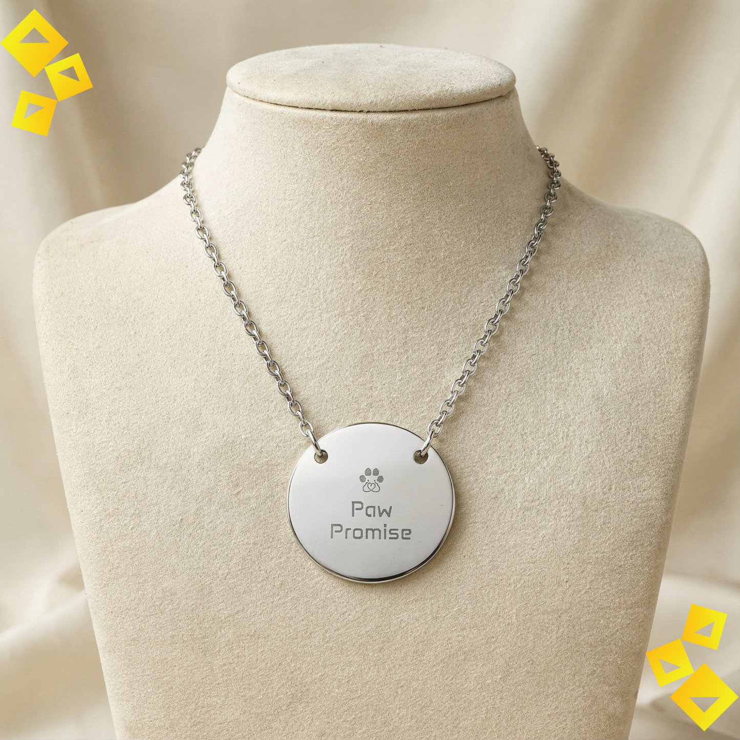 Circle Paw Necklace - Paw Promise Necklace - Pet Lover Jewelry - Engraved Round Necklace for Animal Lovers