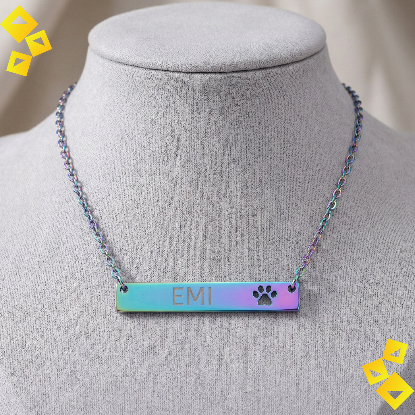 Personalized Paw Bar Necklace - Custom Pet Name Necklace - Cutout Paw Print Jewelry - Gift for Pet Lovers