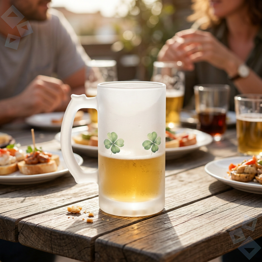 St Patricks Day Frosted Glass Beer Mug Shamrock Clover Design, Irish Beer Glass Mug, St Paddy Party Drinkware Gift for Beer Lovers