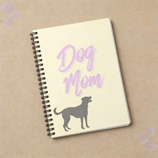Dog Mom spiral notebook | Ruled line journal, cream cover with lavender script