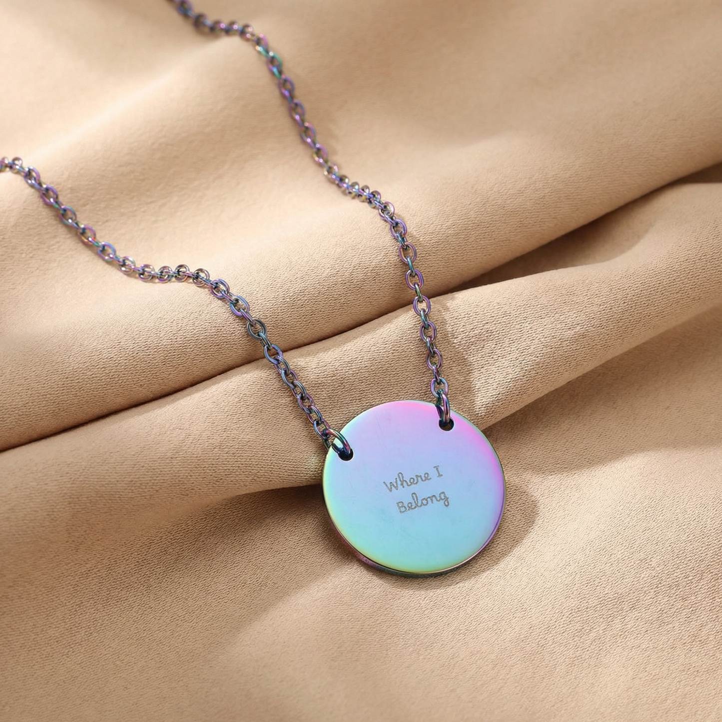 Circle Necklace Engraving, Personalized Name Circle Necklace with Round Pendant, Custom Word Necklace, Minimalist Jewelry Gift