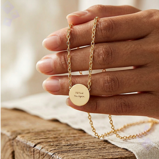 Mini Circle Necklace Engraving, Personalized Name Necklace with Round Pendant, Custom Word Necklace, Minimalist Jewelry Gift for Her