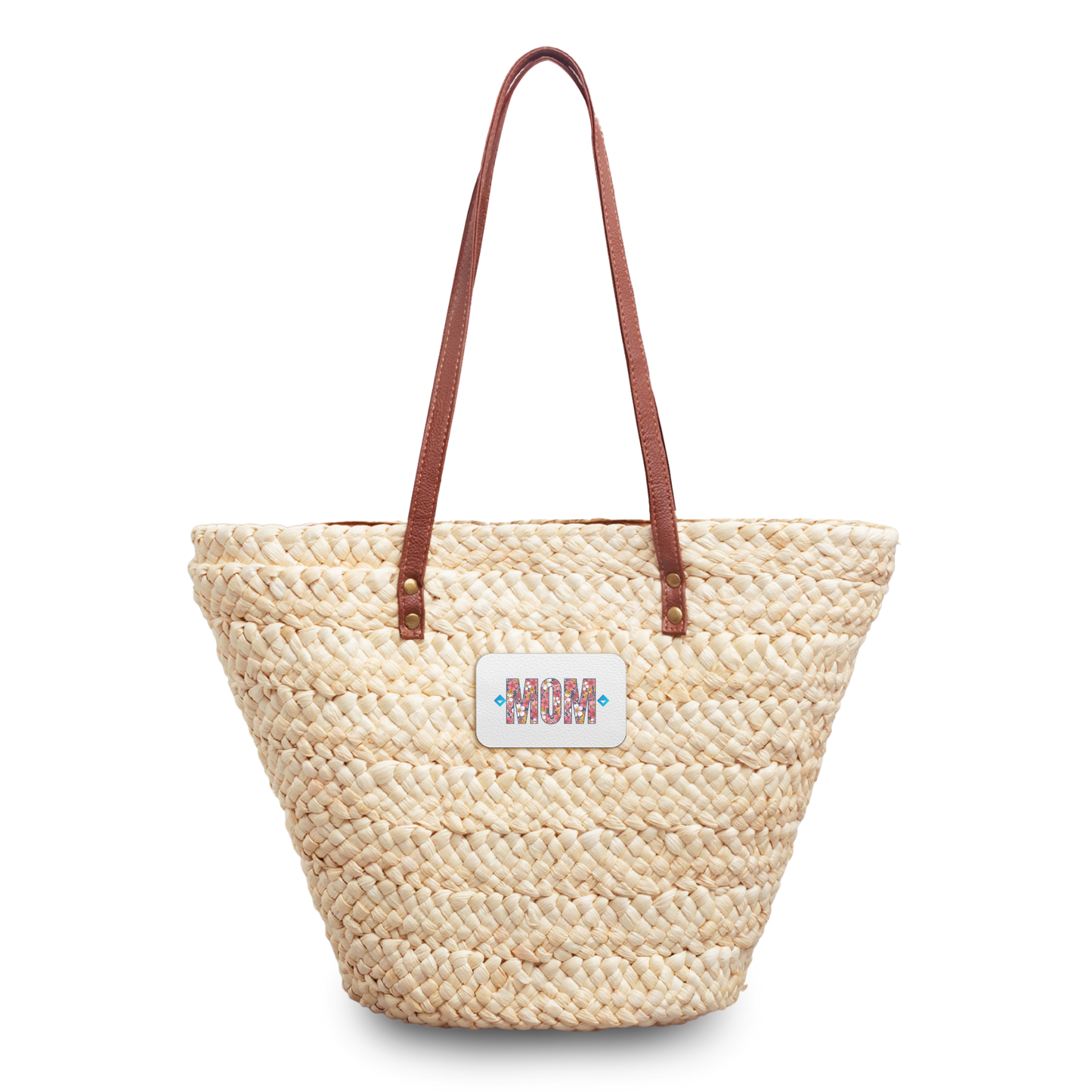 Floral MOM print Woven Straw Tote Bag | Daisy & Pink Flower Pattern