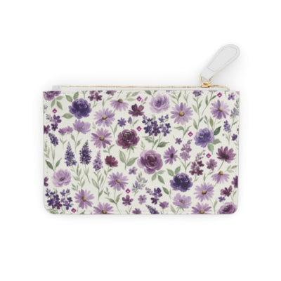 Purple Wildflower Pattern Mini Clutch Bag | Floral Zipper Pouch