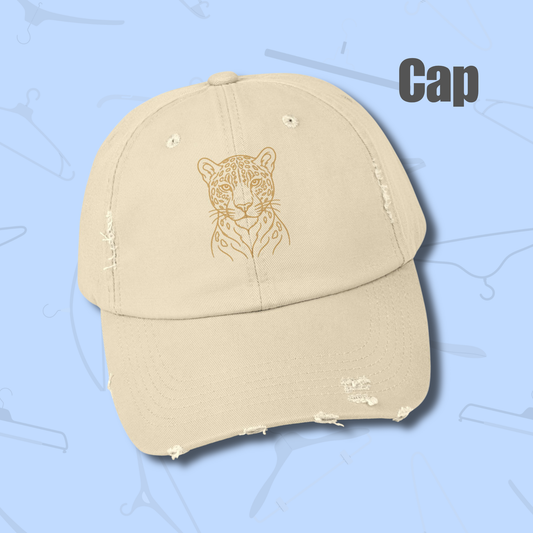 Unisex Distressed Cap, Gold Leopard Line Art Hat, World Cup 2026 Fan Cap, Wild Cat Graphic, Vintage Sports Gift
