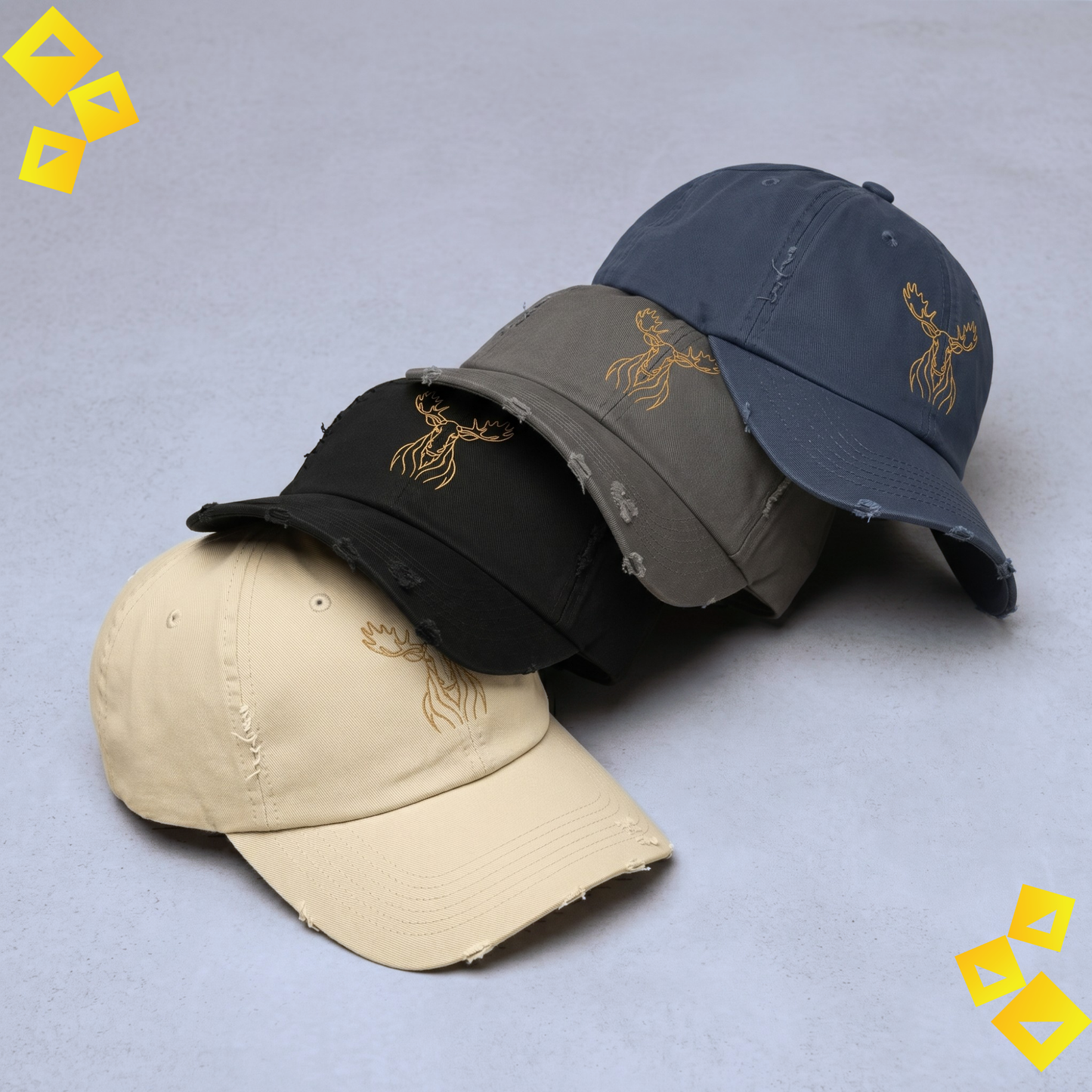 Unisex Distressed Cap, Golden Minimalist Moose Line Art Hat, World Cup 2026 Fan Cap, Wildlife Graphic, Nature Sport Gift