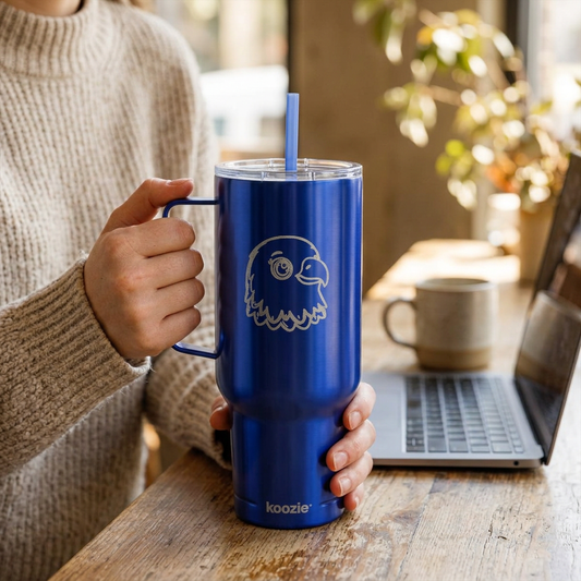 40oz Tumbler with Handle, Engraved Cool Eagle Mood Design, Insulated Stainless Steel Travel Cup, Gift for Outdoor Lovers