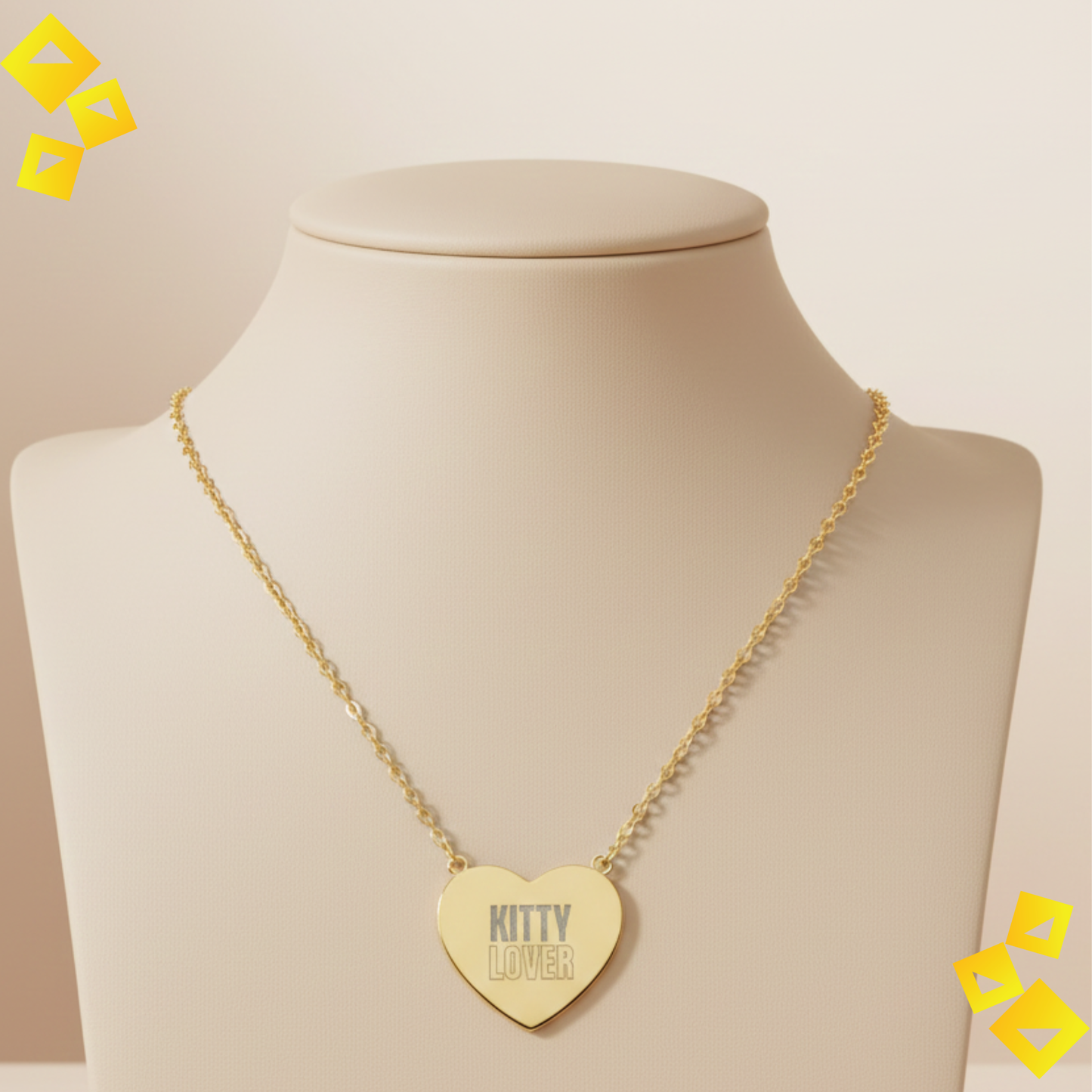 "Heart Necklace - ""Kitty Lover"" Engraved Pendant - Cute Holiday Jewelry Gift for Cat Lovers"
