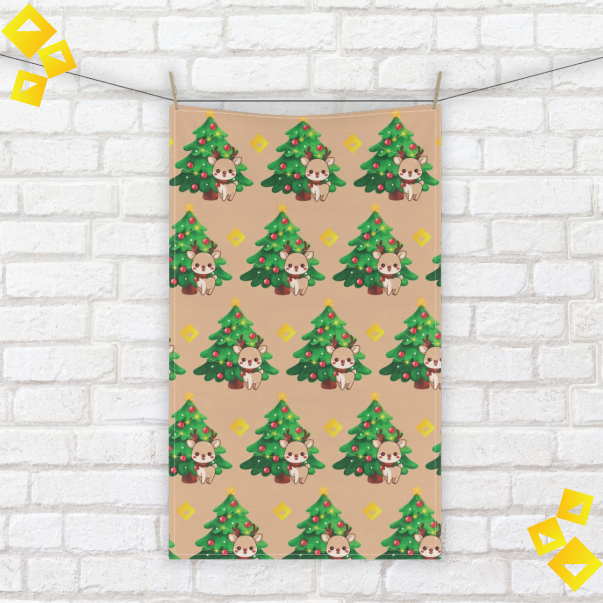 Tea Towel Christmas Reindeer and Tree - Festive Cotton & Polyester Kitchen Towel