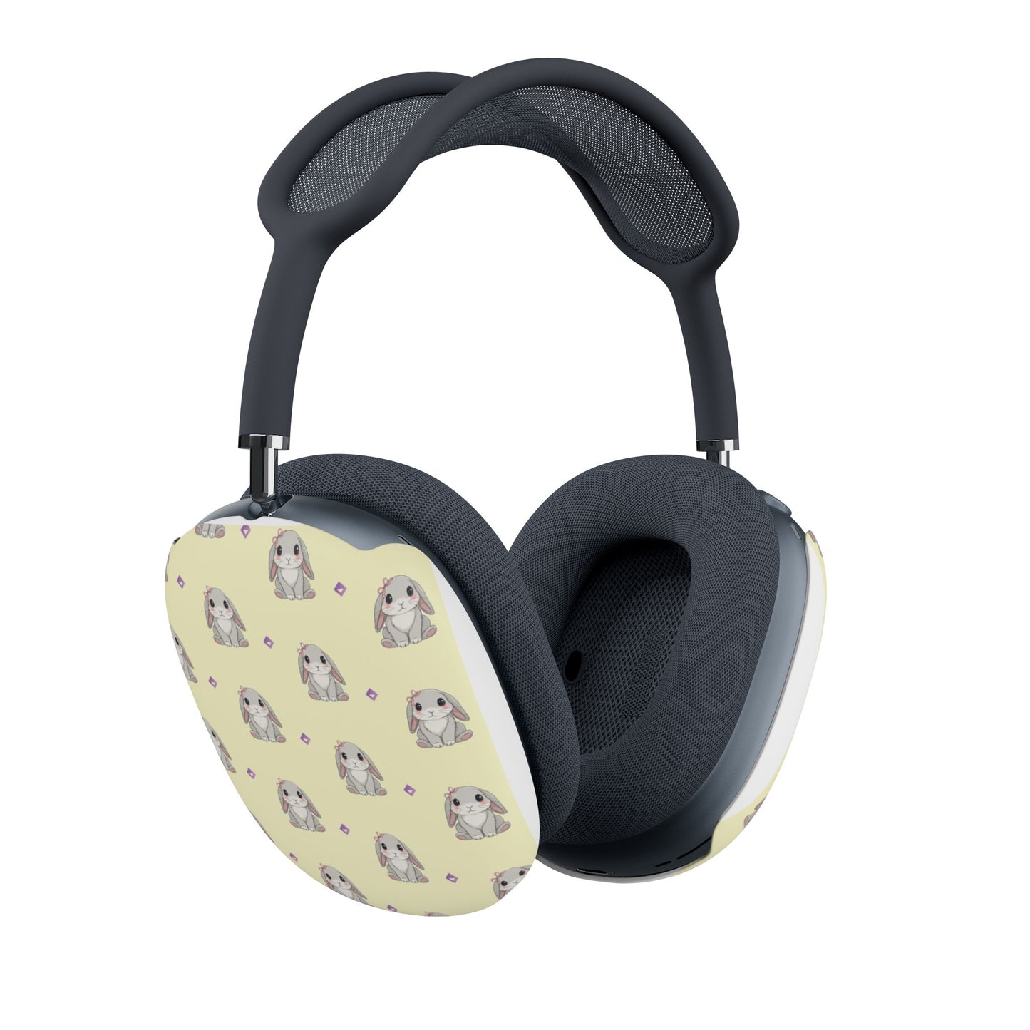 AirPods Max Case Covers | Cute Gray Bunny Pattern on Light Yellow | Protective Animal Lover Headphone Skins