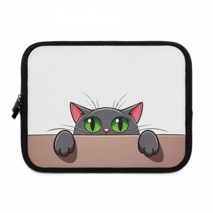 Peek-a-Meow Protection | Cute Gray Cat Laptop Sleeve for Work & Play