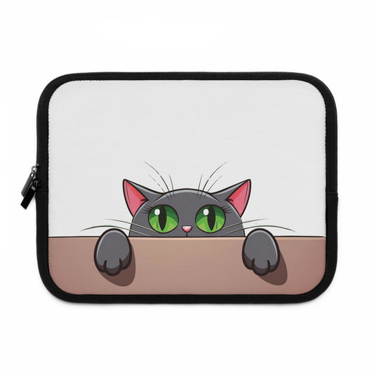 Peek-a-Meow Protection | Cute Gray Cat Laptop Sleeve for Work & Play