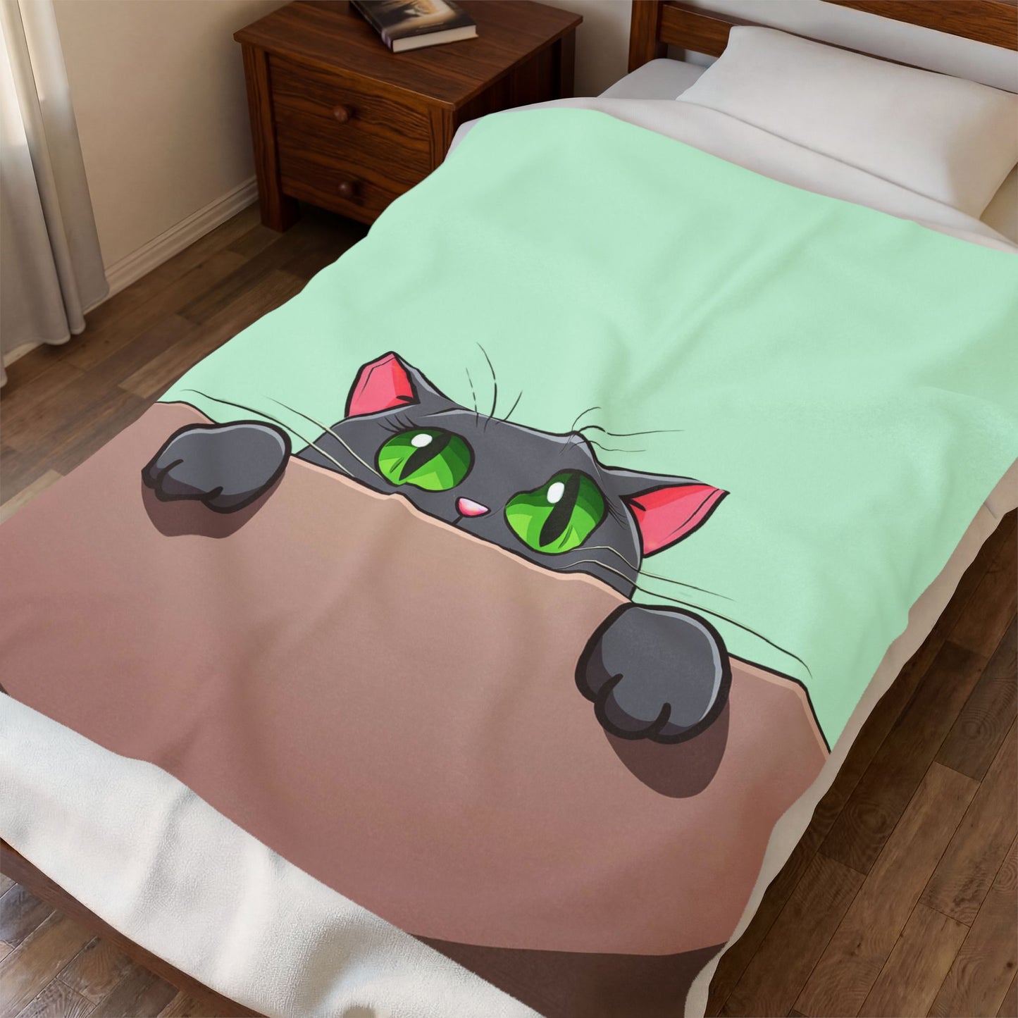Peek-a-Boo Black Cat Plush Blanket