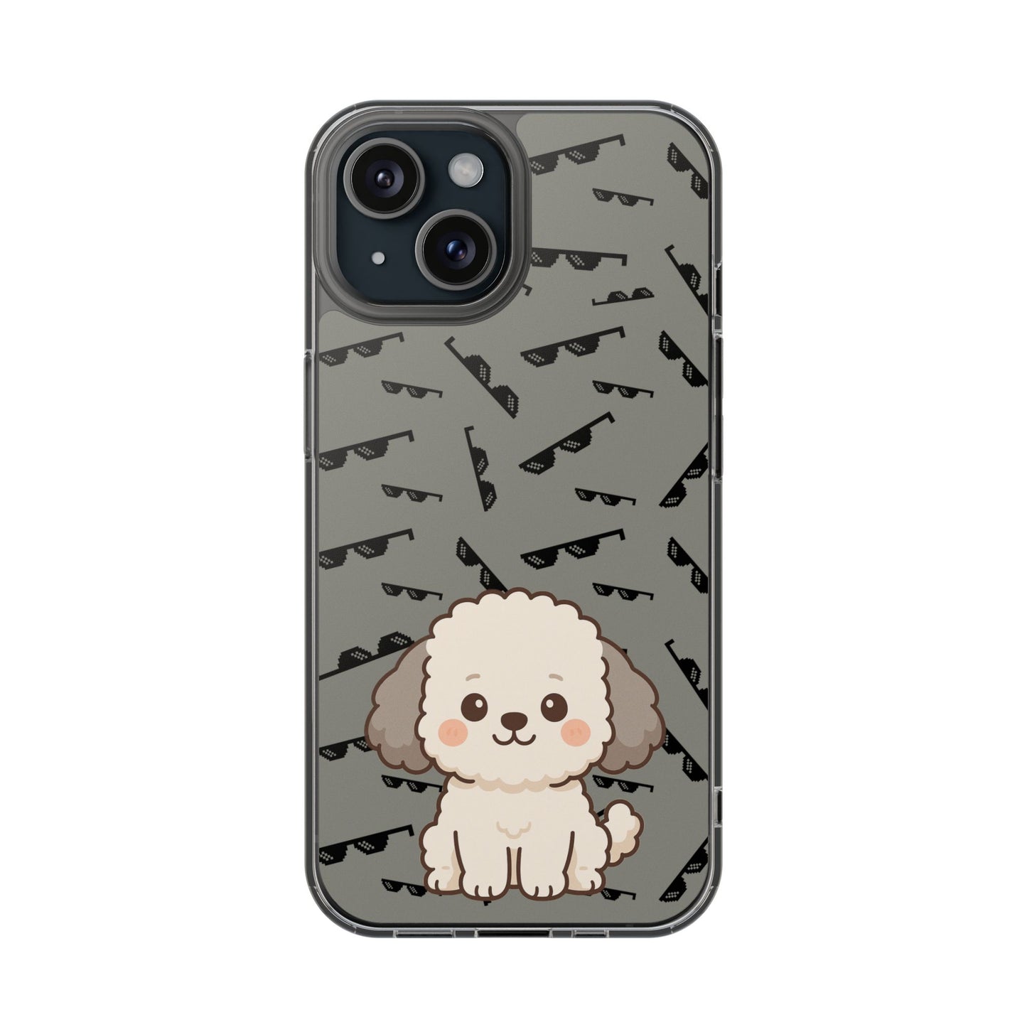 iPhone Case with Trendy Poodle and Sunglasses Pattern | Cute Kawaii Dog Design | Clear Protective Phone Cover