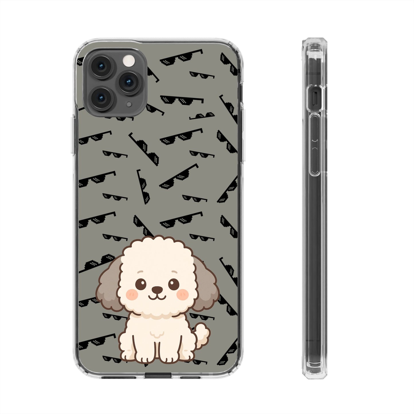 iPhone Case with Trendy Poodle and Sunglasses Pattern | Cute Kawaii Dog Design | Clear Protective Phone Cover
