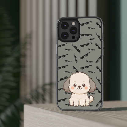 iPhone Case with Trendy Poodle and Sunglasses Pattern | Cute Kawaii Dog Design | Clear Protective Phone Cover