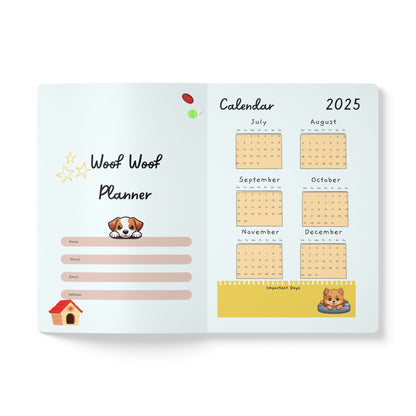 Woof Woof Dog Planner | Cute Softcover Journal with Calendars & Pet Pages | 100 - 200 Pages | Kawaii Puppy Organizer for Kids and Adults