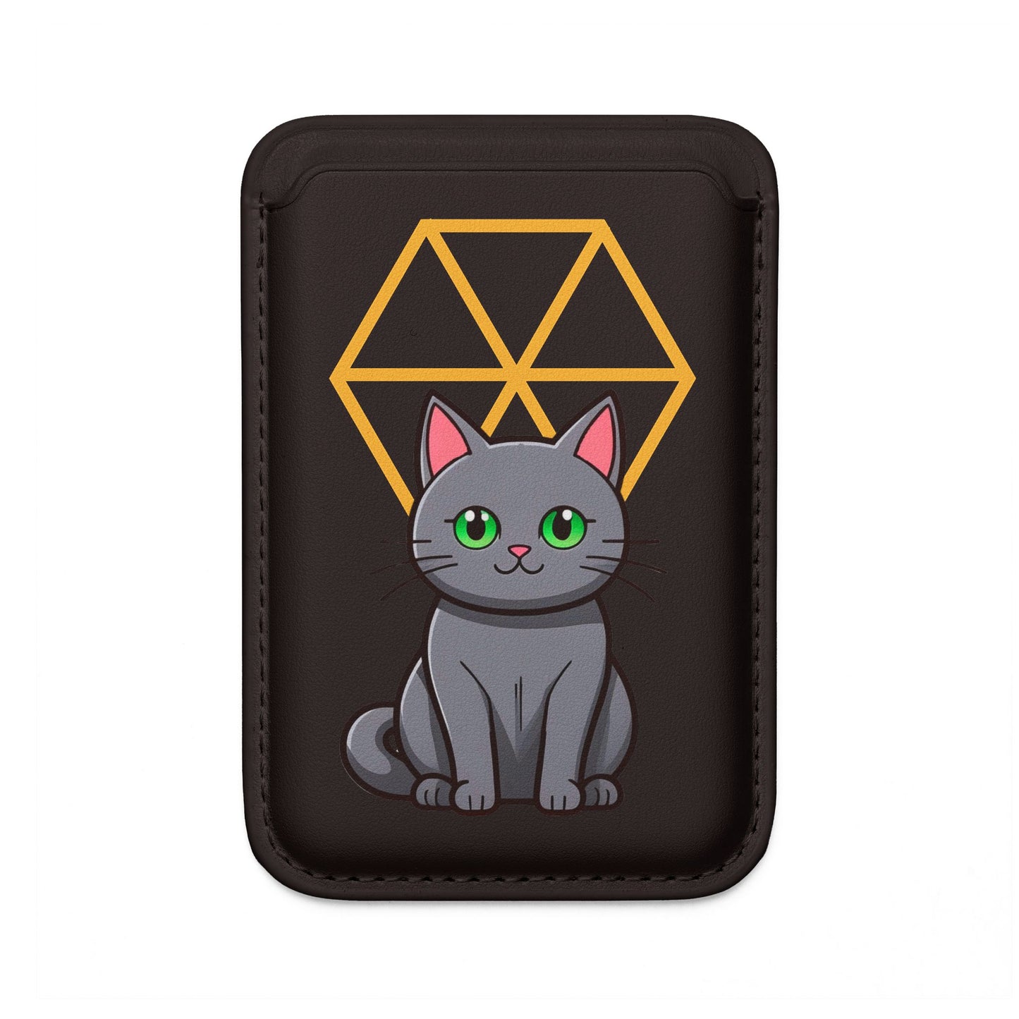 Chic & Sustainable | Gray Cat Vegan Wallet with Geometric Charm