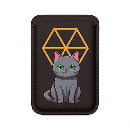 Chic & Sustainable | Gray Cat Vegan Wallet with Geometric Charm