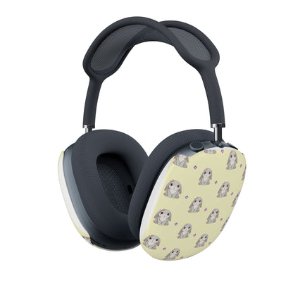 AirPods Max Case Covers | Cute Gray Bunny Pattern on Light Yellow | Protective Animal Lover Headphone Skins