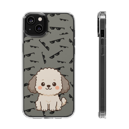 iPhone Case with Trendy Poodle and Sunglasses Pattern | Cute Kawaii Dog Design | Clear Protective Phone Cover