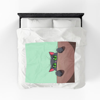 Peek-a-Boo Black Cat Plush Blanket