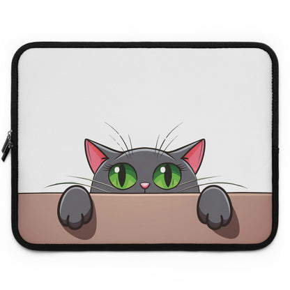 Peek-a-Meow Protection | Cute Gray Cat Laptop Sleeve for Work & Play