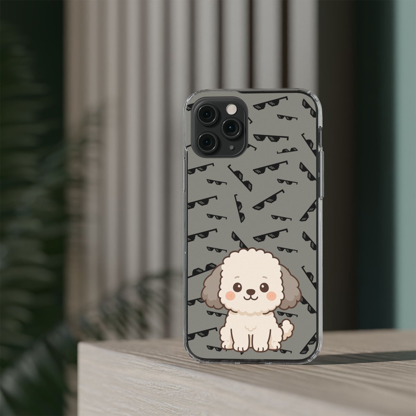 iPhone Case with Trendy Poodle and Sunglasses Pattern | Cute Kawaii Dog Design | Clear Protective Phone Cover