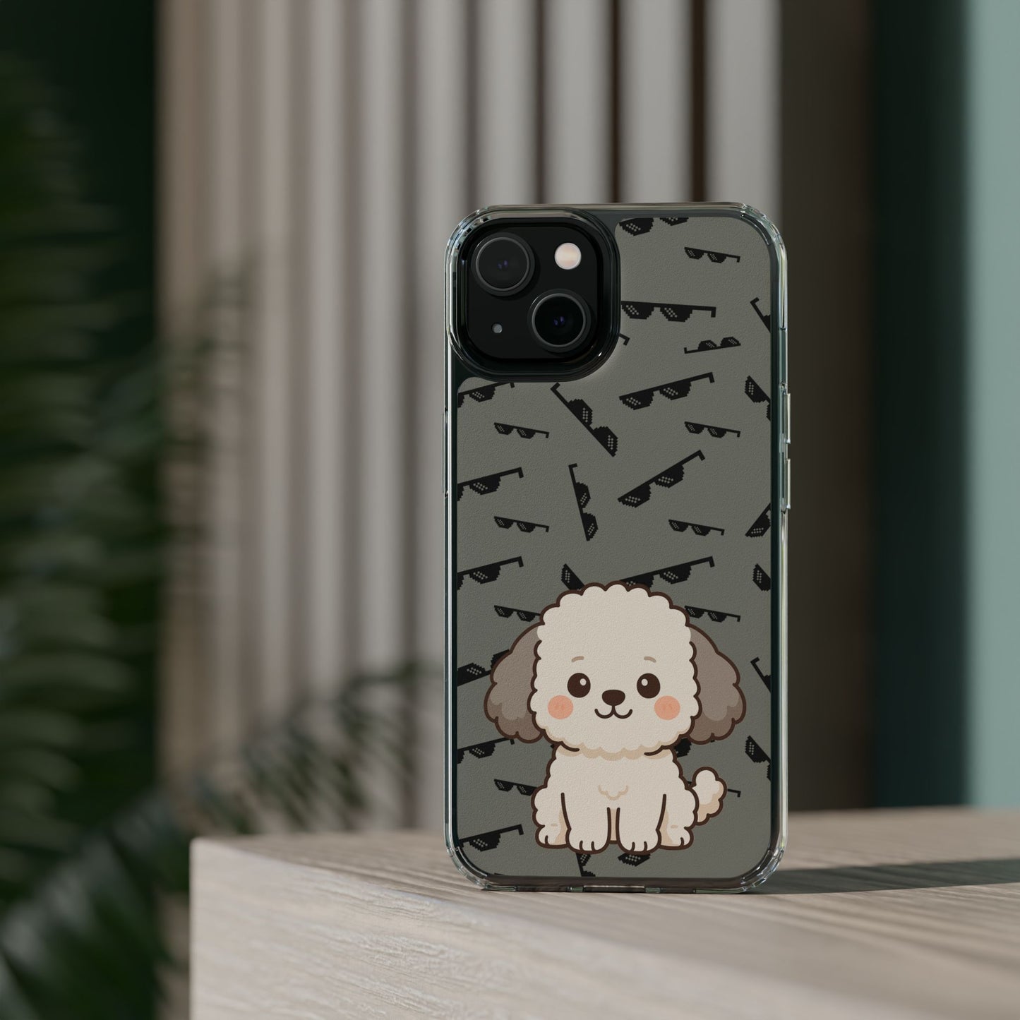 iPhone Case with Trendy Poodle and Sunglasses Pattern | Cute Kawaii Dog Design | Clear Protective Phone Cover