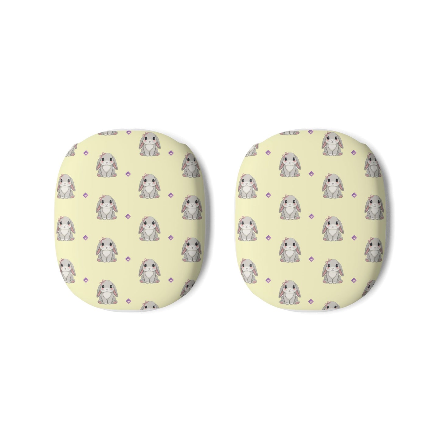 AirPods Max Case Covers | Cute Gray Bunny Pattern on Light Yellow | Protective Animal Lover Headphone Skins