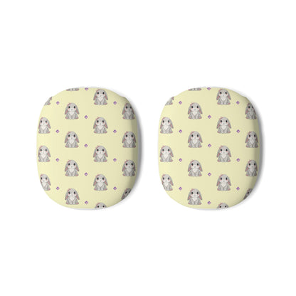 AirPods Max Case Covers | Cute Gray Bunny Pattern on Light Yellow | Protective Animal Lover Headphone Skins