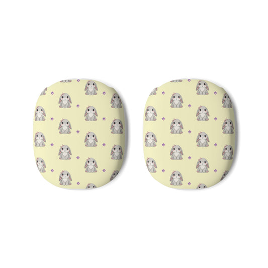 AirPods Max Case Covers | Cute Gray Bunny Pattern on Light Yellow | Protective Animal Lover Headphone Skins
