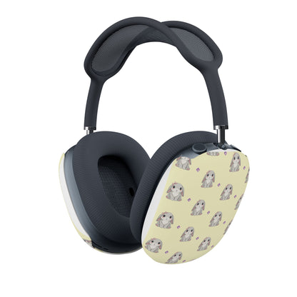 AirPods Max Case Covers | Cute Gray Bunny Pattern on Light Yellow | Protective Animal Lover Headphone Skins