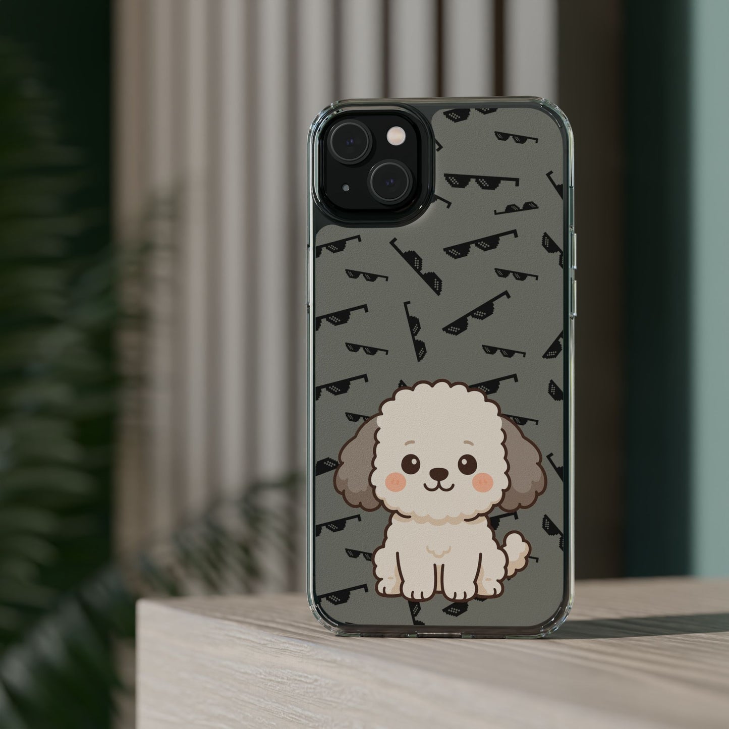 iPhone Case with Trendy Poodle and Sunglasses Pattern | Cute Kawaii Dog Design | Clear Protective Phone Cover