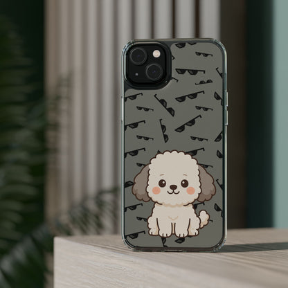 iPhone Case with Trendy Poodle and Sunglasses Pattern | Cute Kawaii Dog Design | Clear Protective Phone Cover