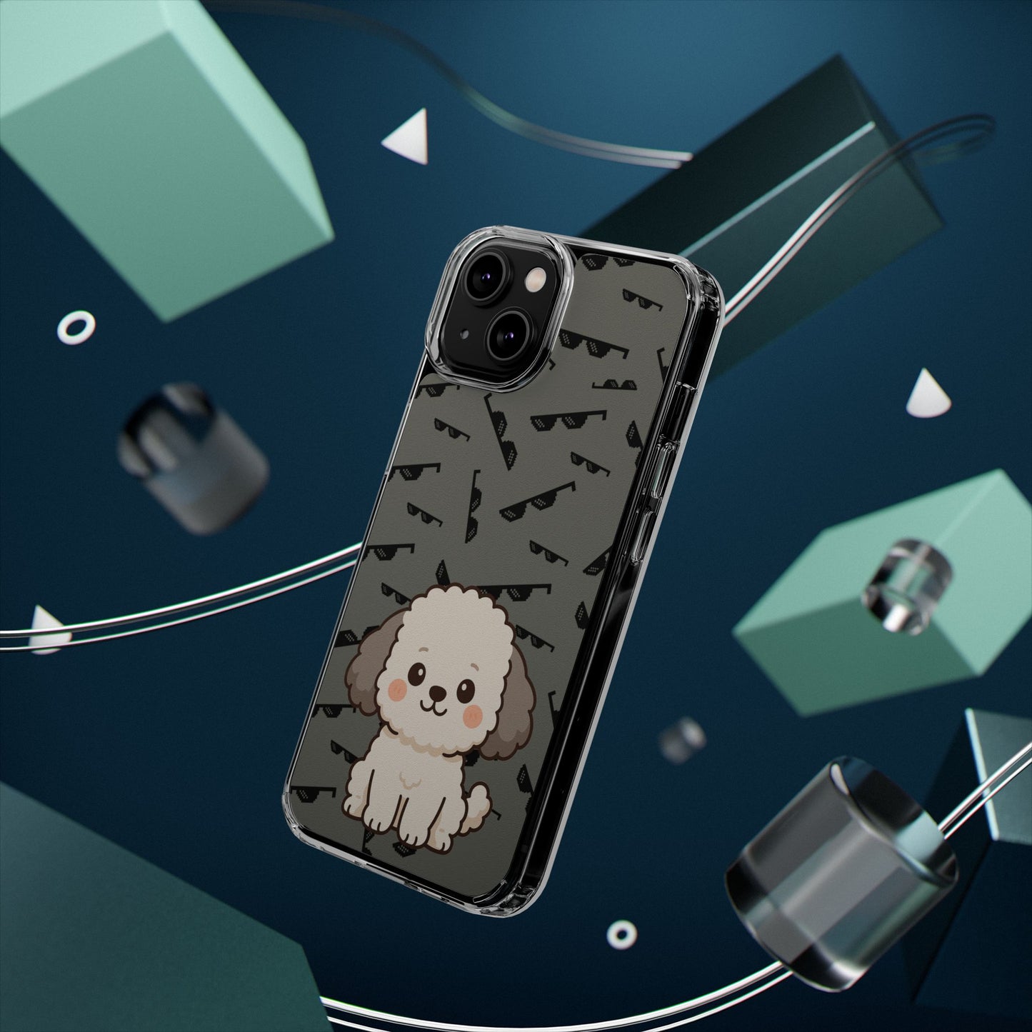 iPhone Case with Trendy Poodle and Sunglasses Pattern | Cute Kawaii Dog Design | Clear Protective Phone Cover