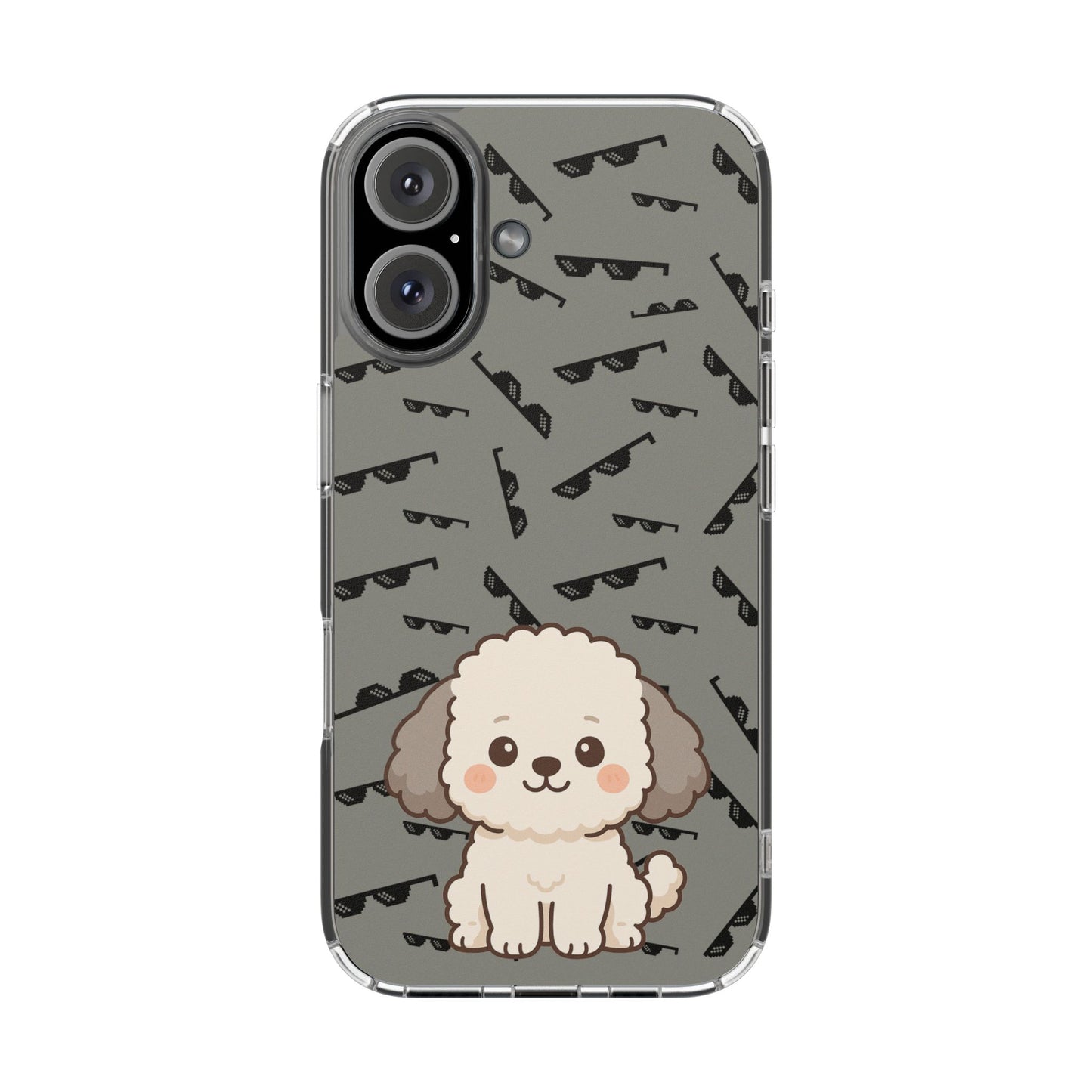 iPhone Case with Trendy Poodle and Sunglasses Pattern | Cute Kawaii Dog Design | Clear Protective Phone Cover