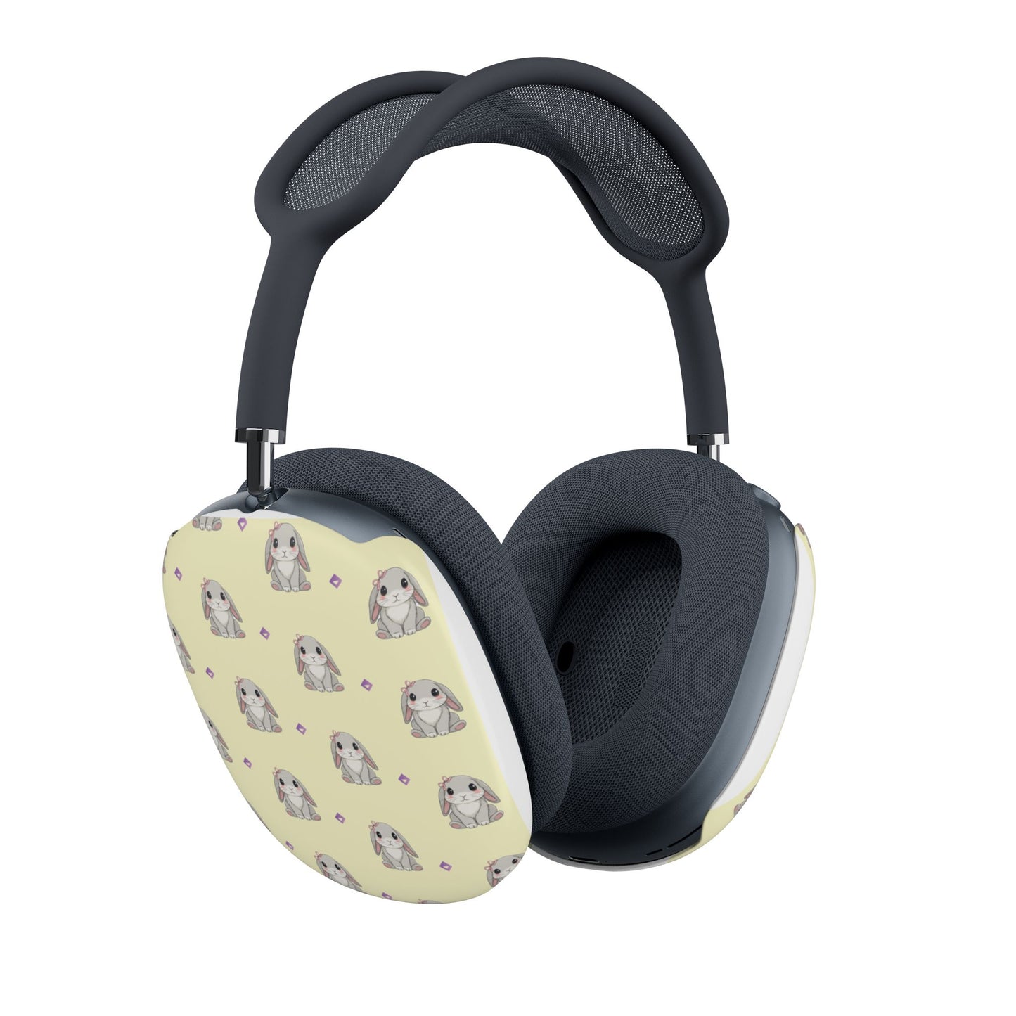 AirPods Max Case Covers | Cute Gray Bunny Pattern on Light Yellow | Protective Animal Lover Headphone Skins