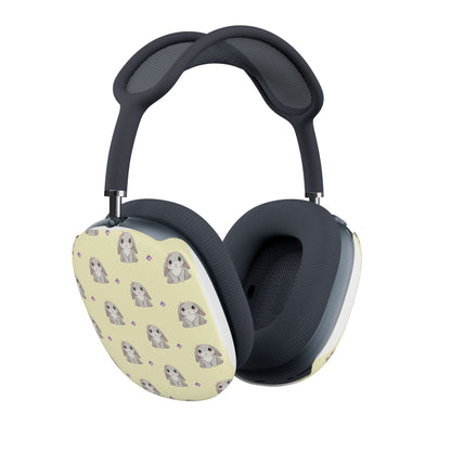 AirPods Max Case Covers | Cute Gray Bunny Pattern on Light Yellow | Protective Animal Lover Headphone Skins