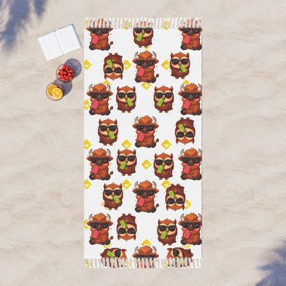 Beach Towel | Bison & Owl Popsicle Pattern | Boho Summer Vibe for Animal Lovers and Outdoor Fun