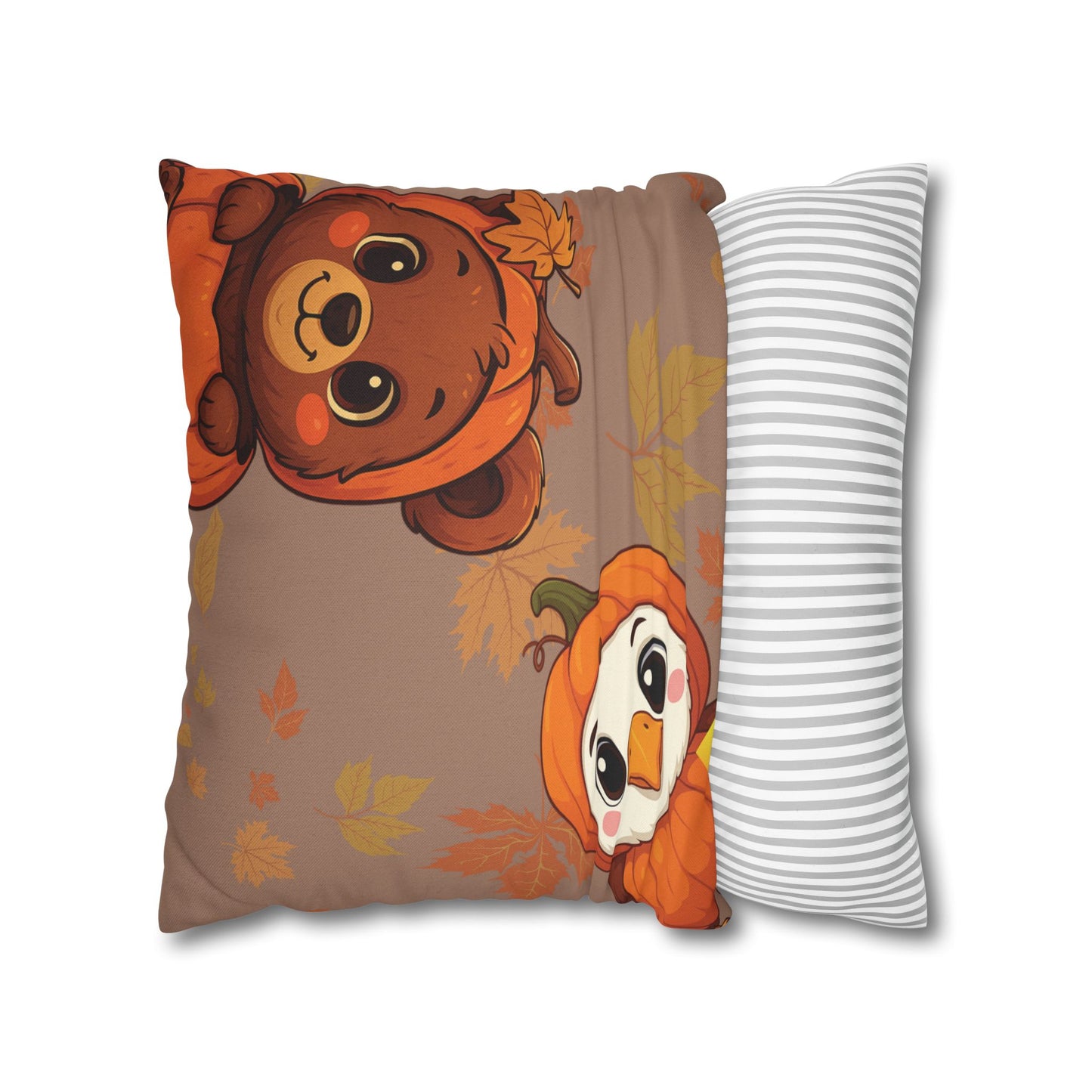 Thanksgiving Pillow Cover - Bear, Owl & Turkey Design - Double-Sided Fall Throw Pillow Case