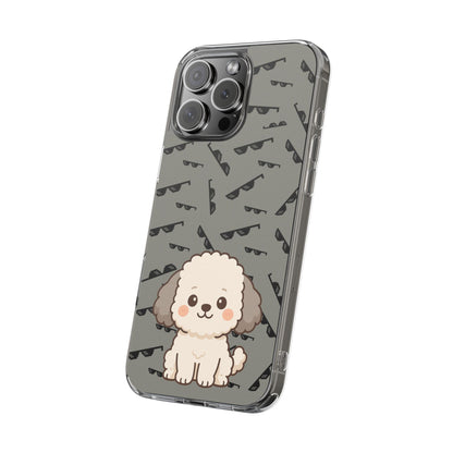 iPhone Case with Trendy Poodle and Sunglasses Pattern | Cute Kawaii Dog Design | Clear Protective Phone Cover